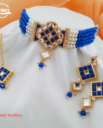 Blue Crystal Pearl Necklace Set